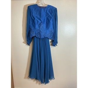 Miss Elliette Women’s 8 Blue Skirt Blazer Combo Vintage Ruffle Evening Swing